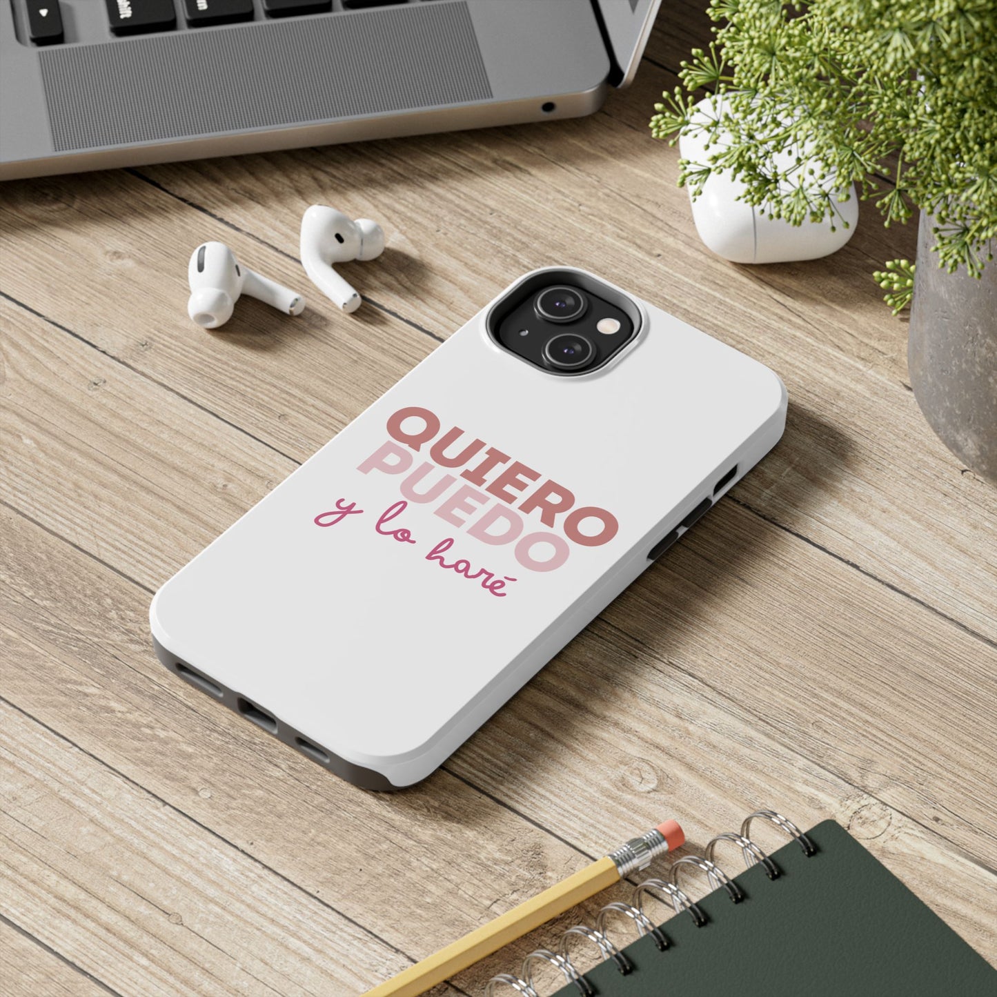 Funda para teléfono "Quiero, puedo y lo haré"- Resistente a impactos, diseño minimalista exclusivo